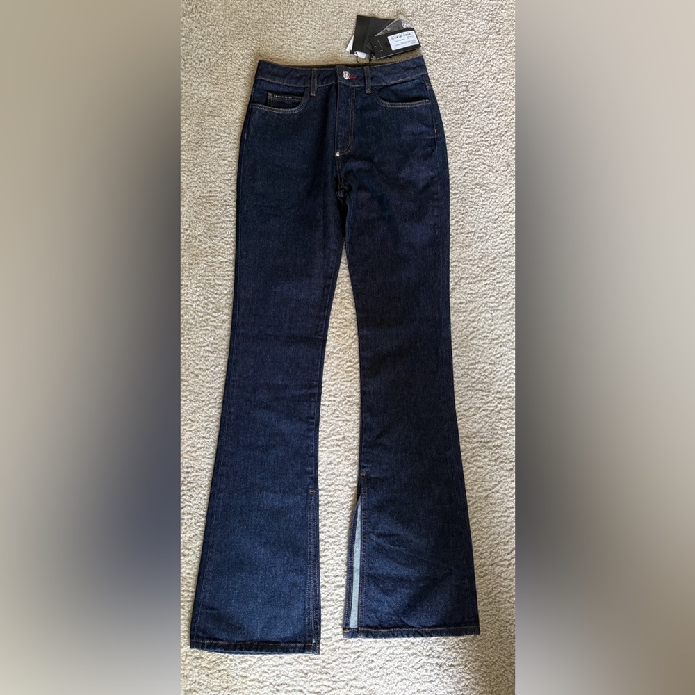 NWT! Philipp Plein Dark Blue Women's Jeans with Contrast Stitching: Size 27